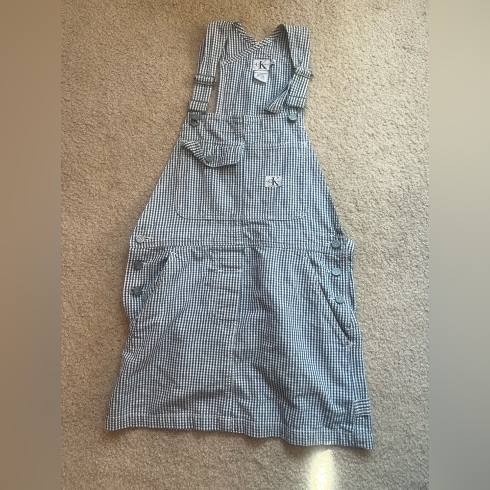 Calvin Klein Overall Dress Vintage and Blue White Checkered Fabric VINTAGE